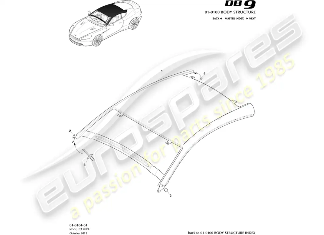 aston martin db9 (2013) roof, coupe parts diagram