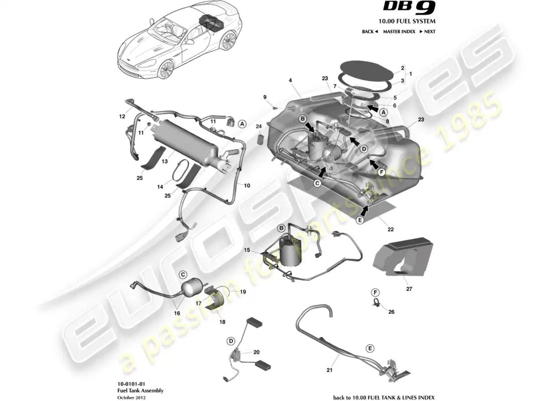 aston martin db9 (2017) fuel tank assy parts diagram
