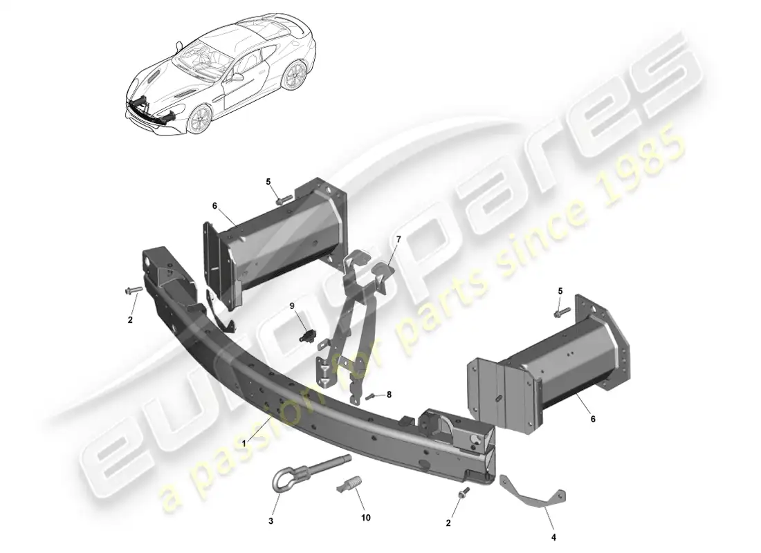 aston martin vanquish (2014) front bumper structure, row parts diagram