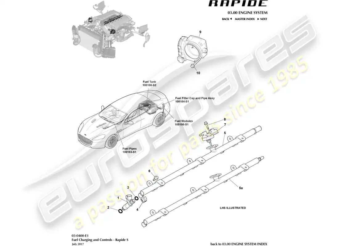 aston martin rapide (2010) fuel charging & controls parts diagram