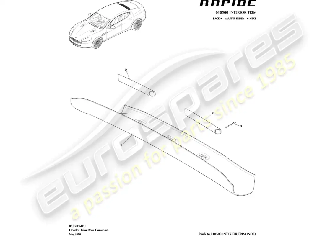 aston martin rapide (2017) rear header trim parts diagram