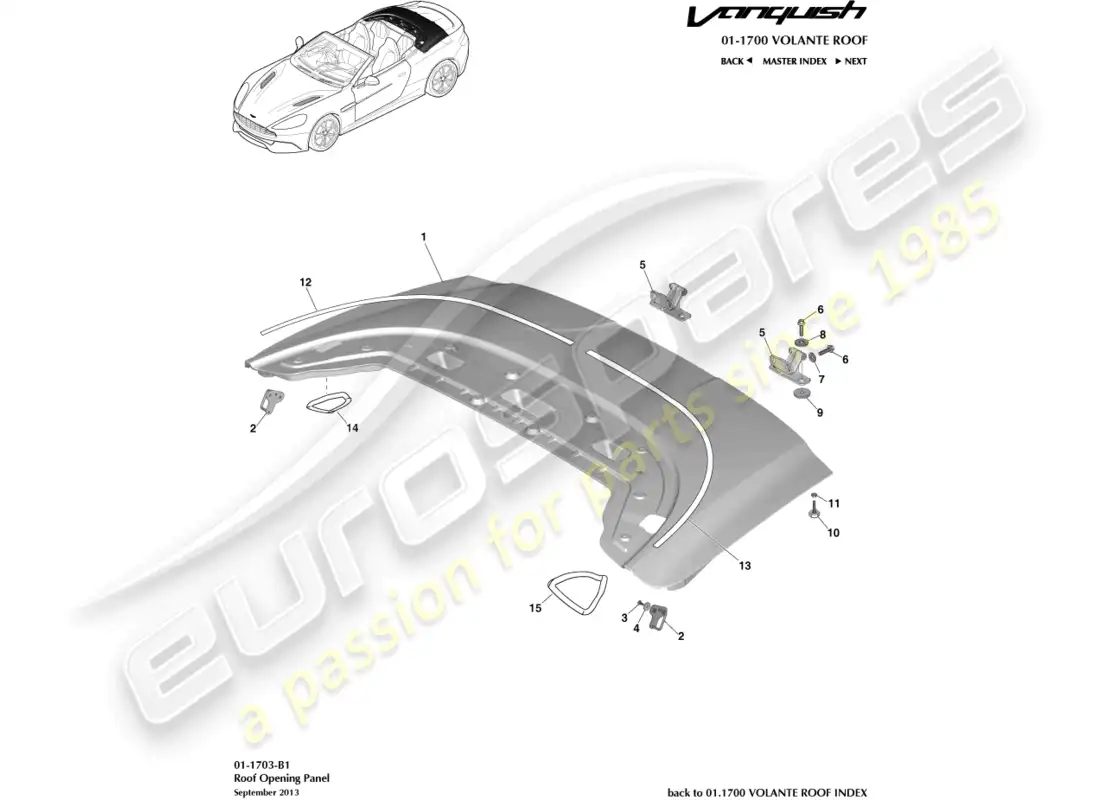 aston martin vanquish (2016) roof opening panel parts diagram