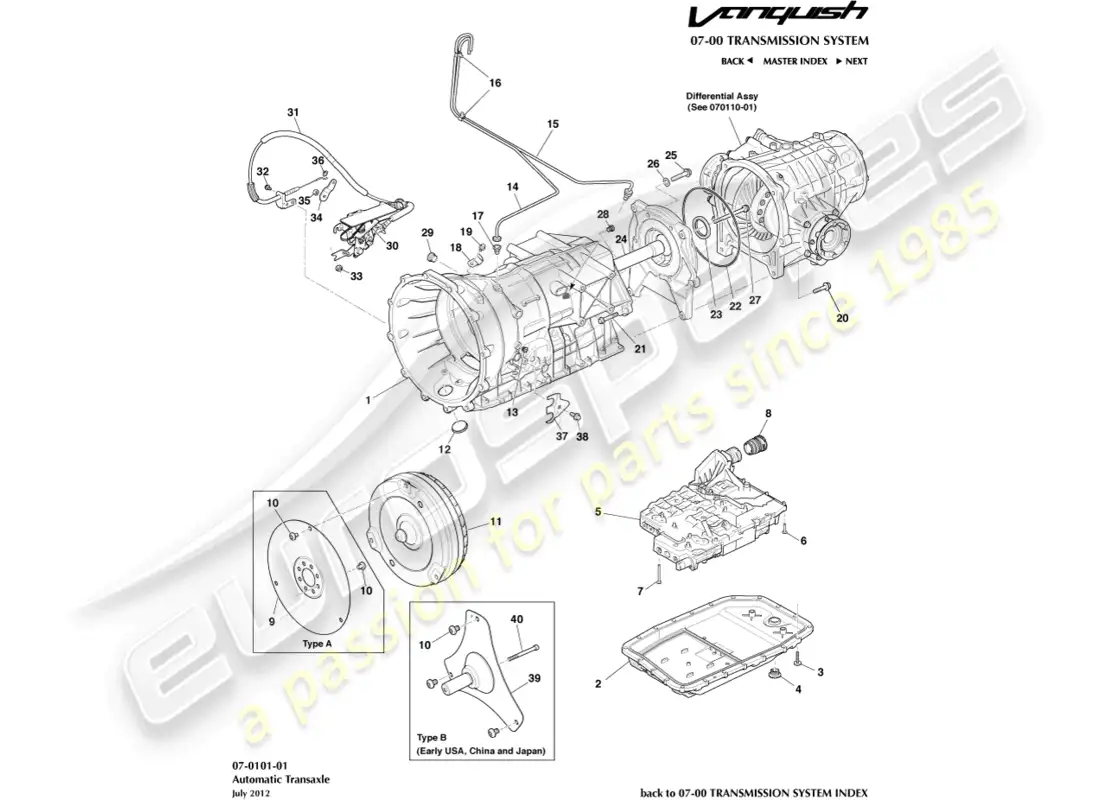 aston martin vanquish (2016) transmission, 6 spd parts diagram