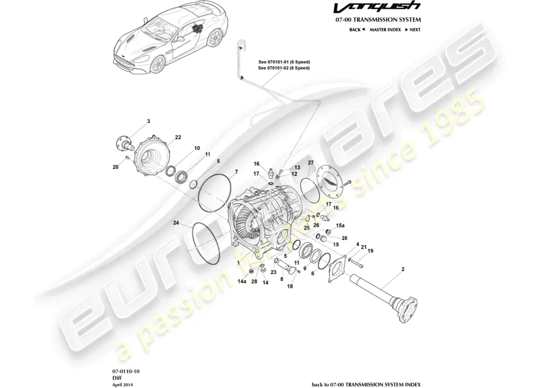 aston martin vanquish (2016) differential parts diagram