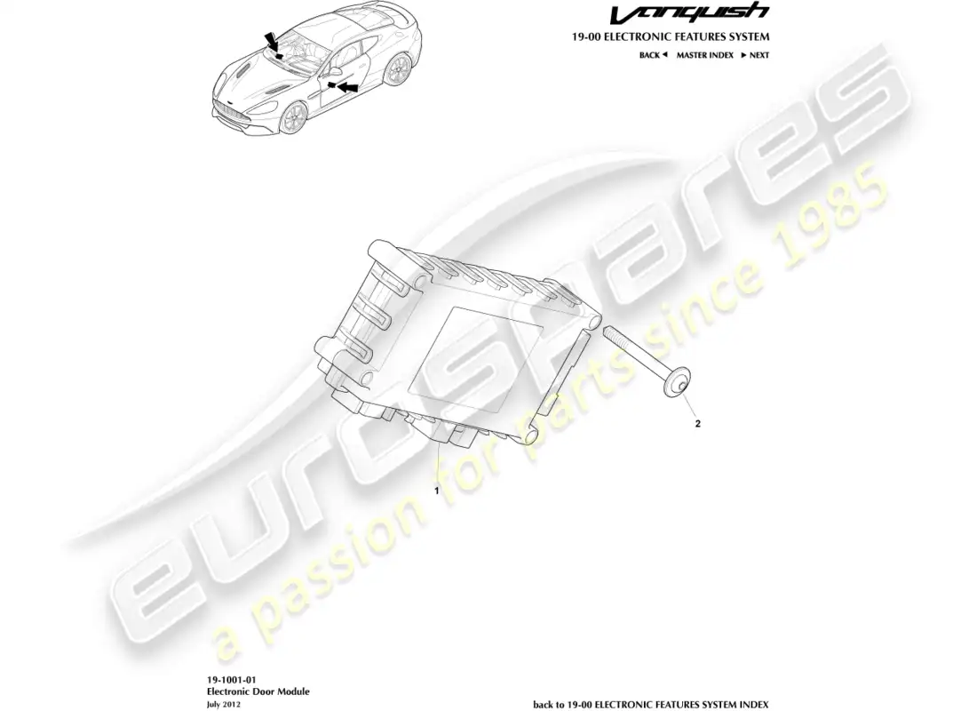 aston martin vanquish (2016) electronic door module parts diagram