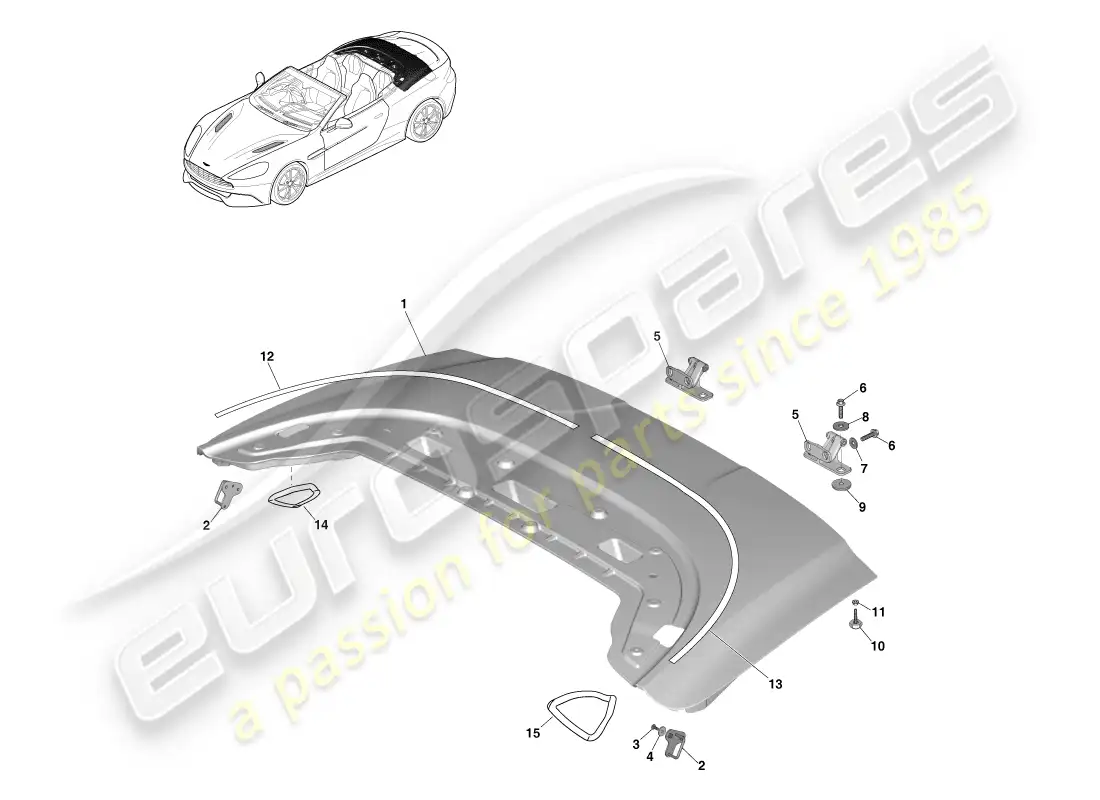 aston martin vanquish (2013) roof opening panel parts diagram