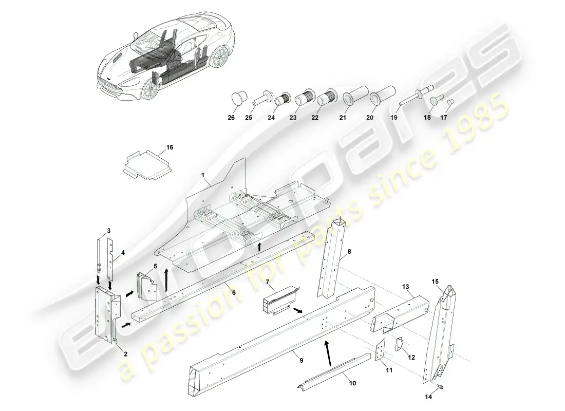 aston martin vanquish (2013) underbody, coupe parts diagram