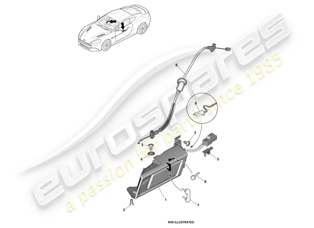 aston martin vanquish (2013) inner handles & actuation parts diagram