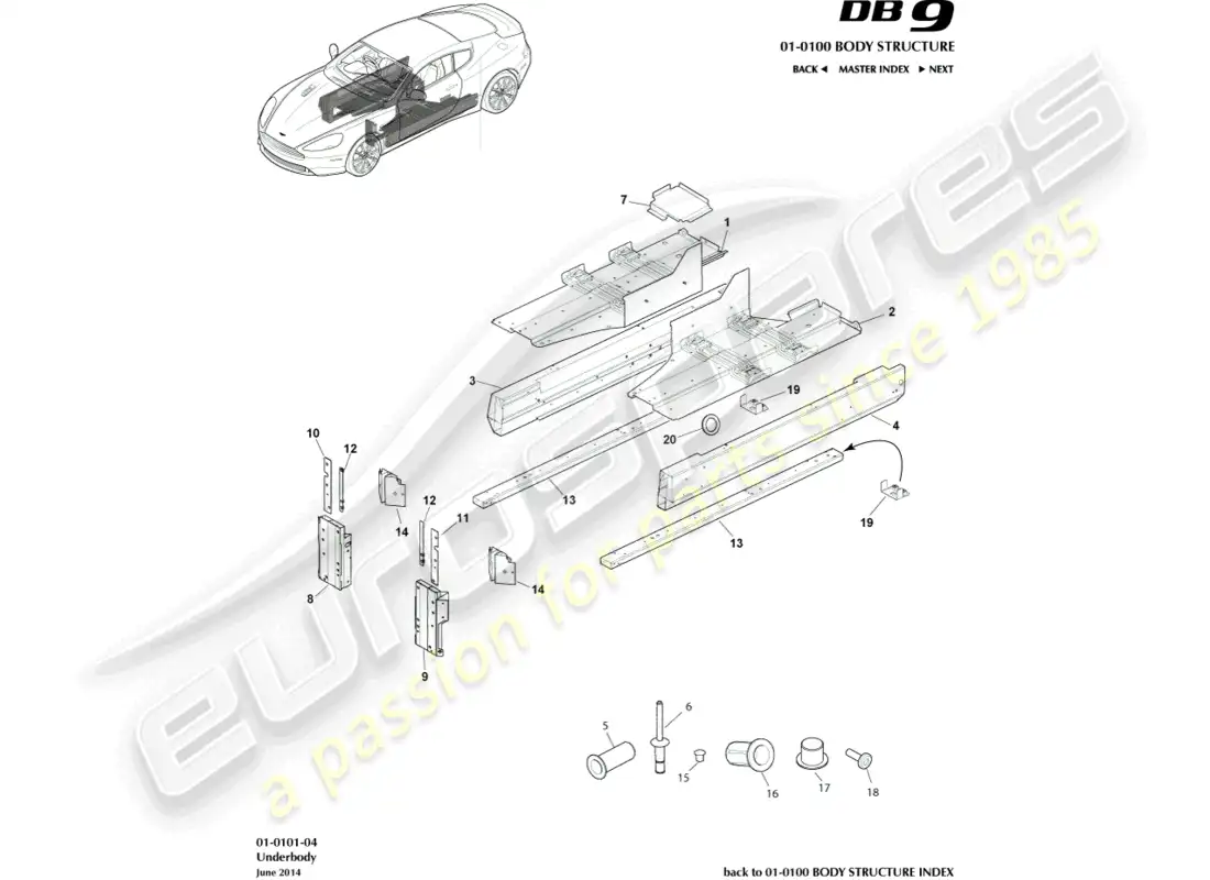 aston martin db9 (2015) underbody parts diagram