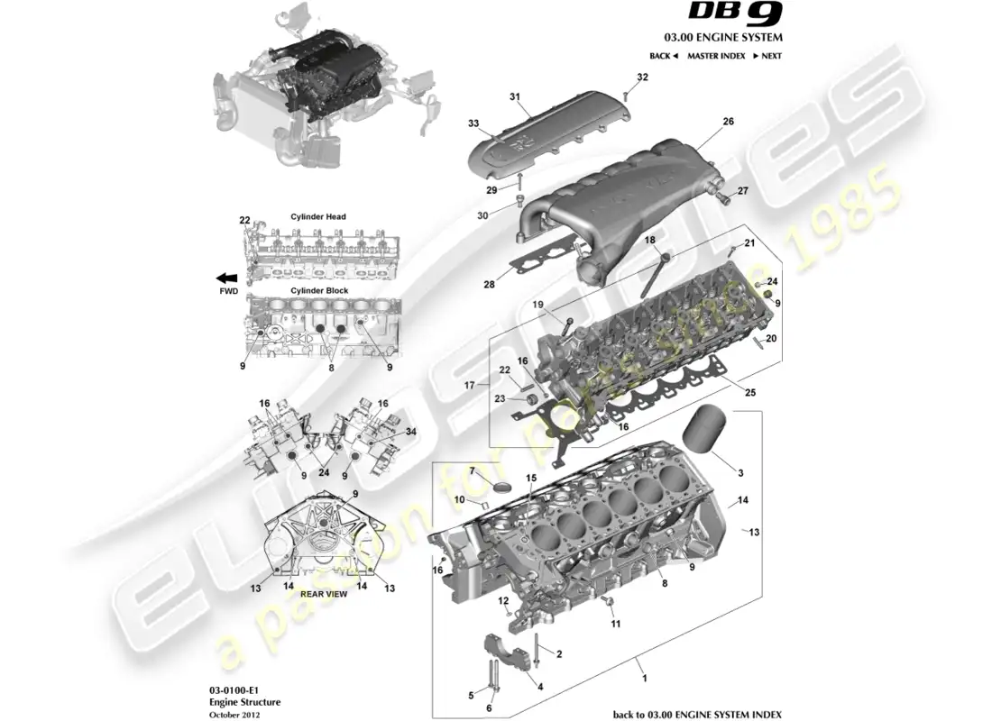 aston martin db9 (2013) engine structure parts diagram