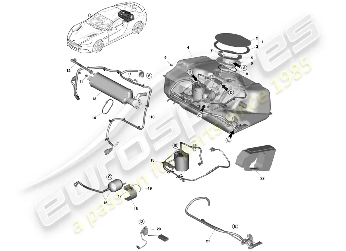 aston martin vanquish (2013) fuel tank assy parts diagram