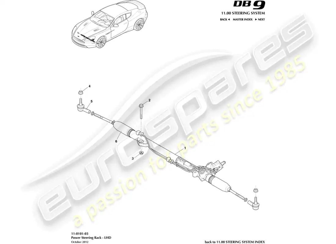 aston martin db9 (2015) steering rack, lhd parts diagram