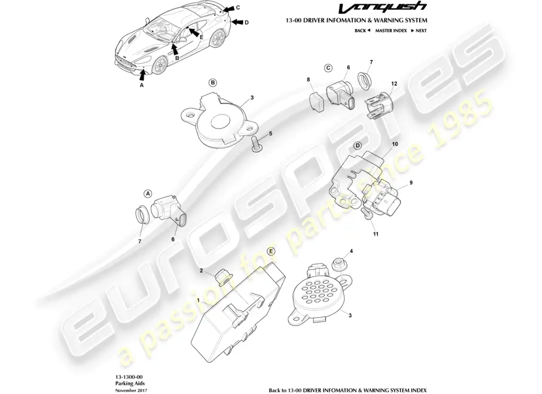 aston martin vanquish (2017) parking aid parts diagram