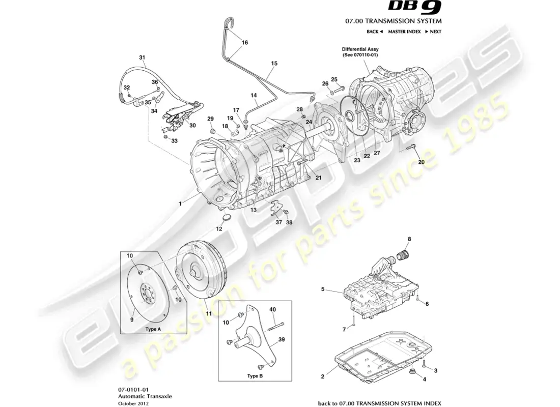 aston martin db9 (2015) transaxle, auto parts diagram