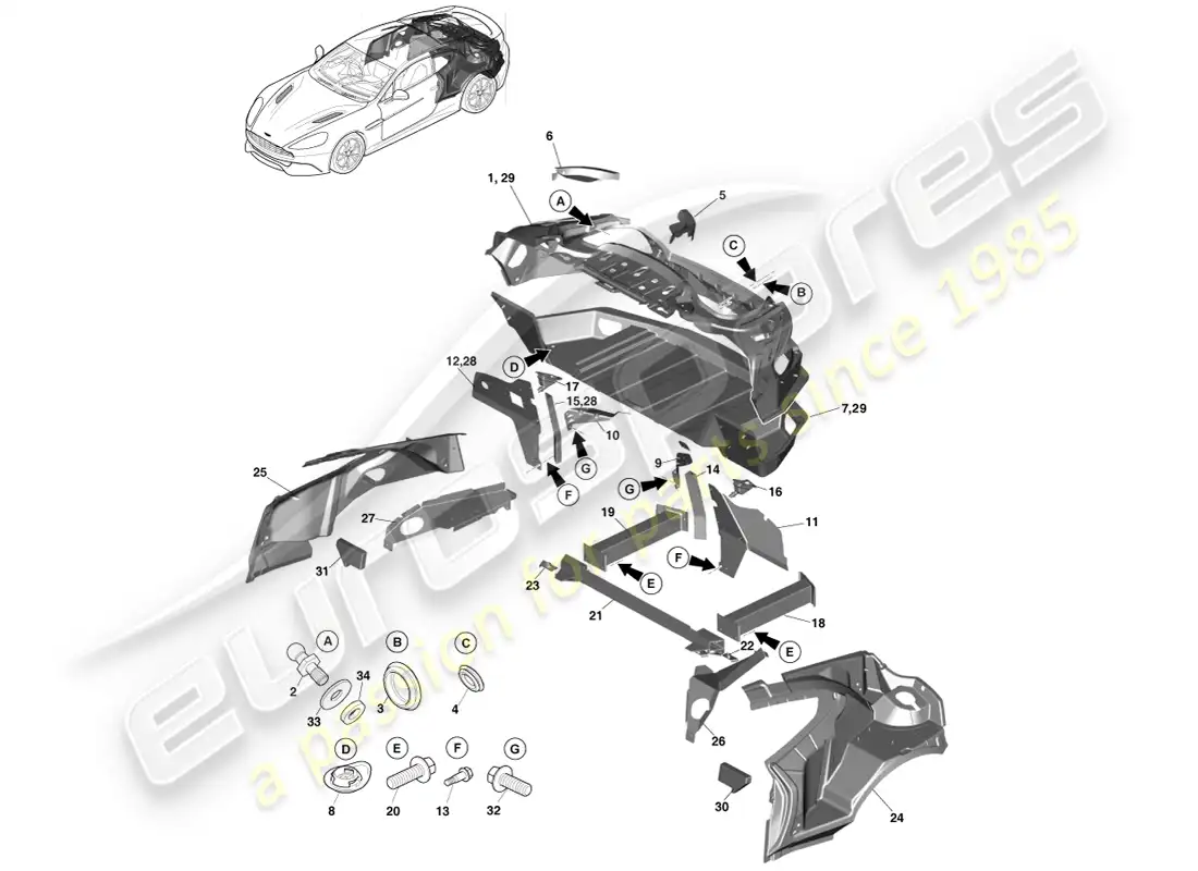 aston martin vanquish (2013) body rear end, coupe parts diagram