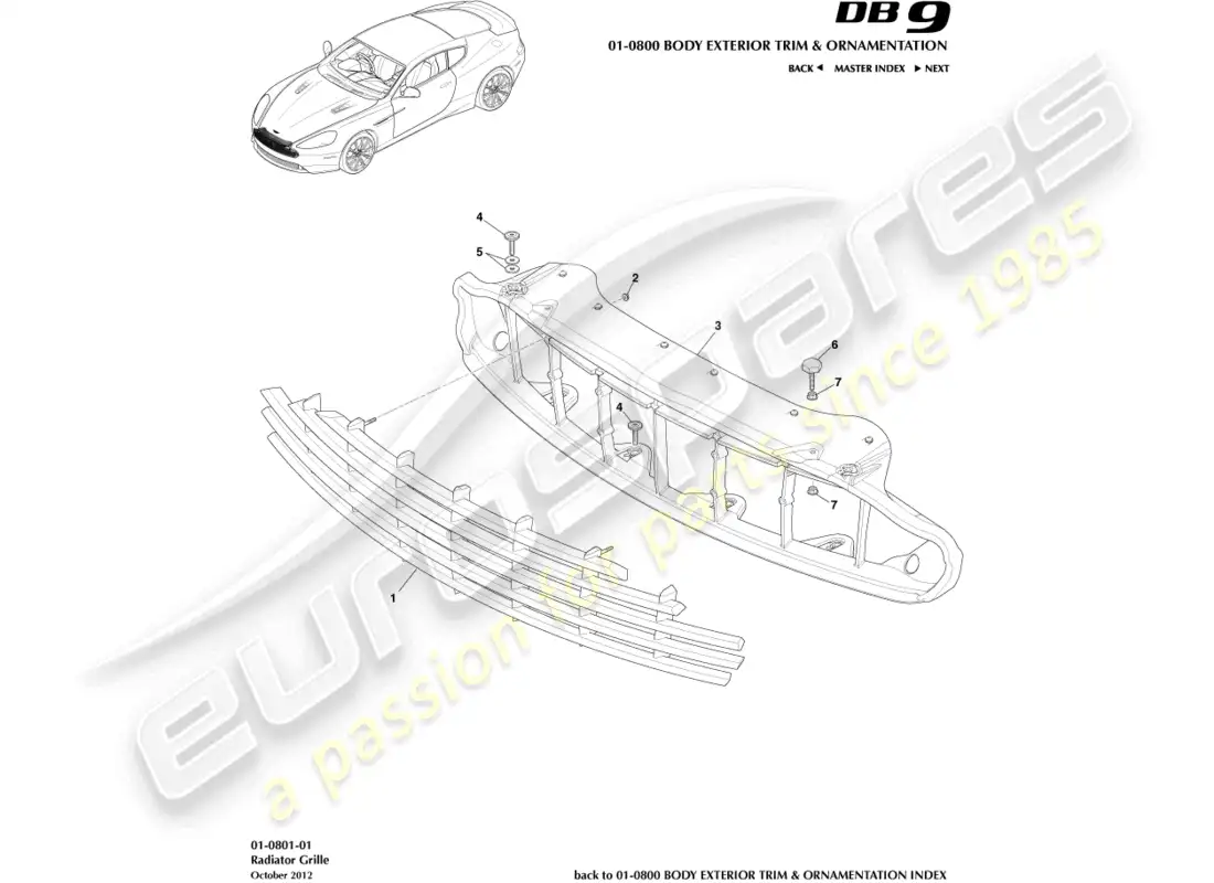 aston martin db9 (2015) radiator grille parts diagram