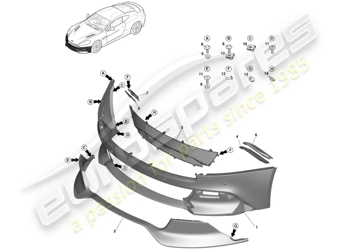 aston martin vanquish (2013) front bumper parts diagram