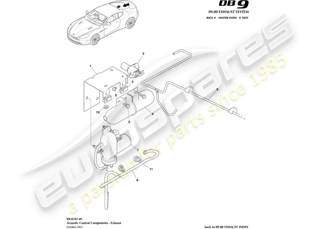 aston martin db9 (2015) acoustic control parts diagram