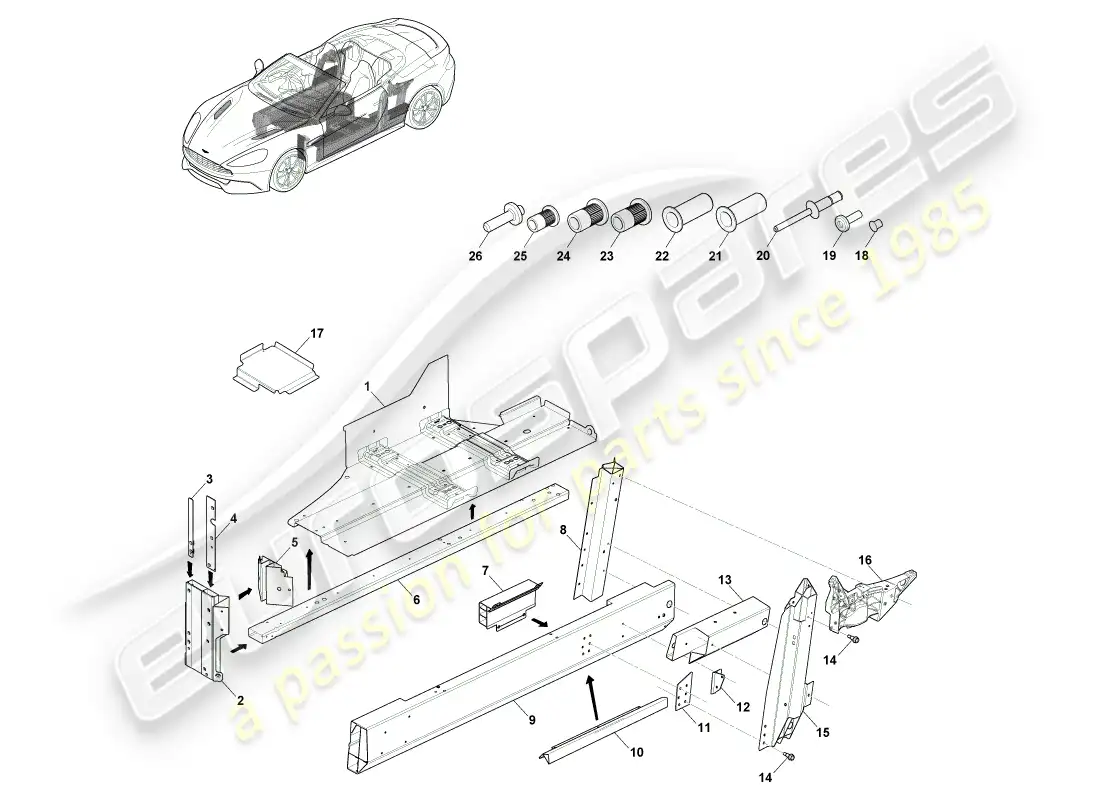aston martin vanquish (2013) underbody, volante parts diagram