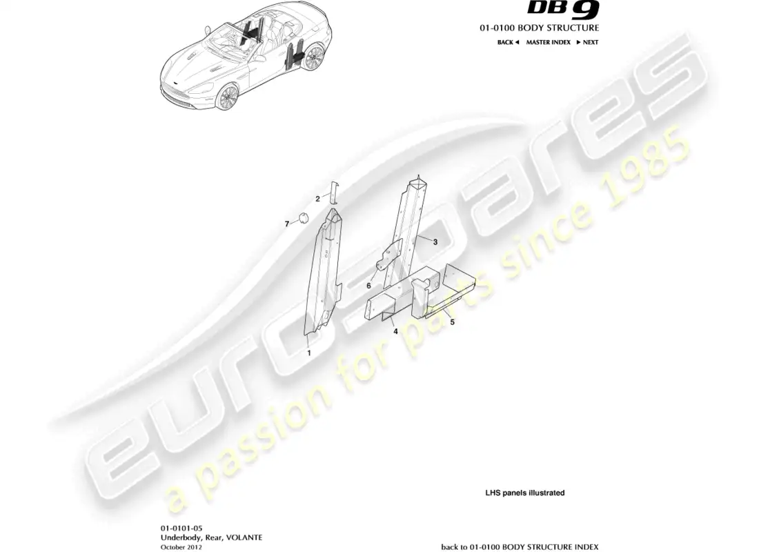 aston martin db9 (2015) underbody, rear, volante parts diagram