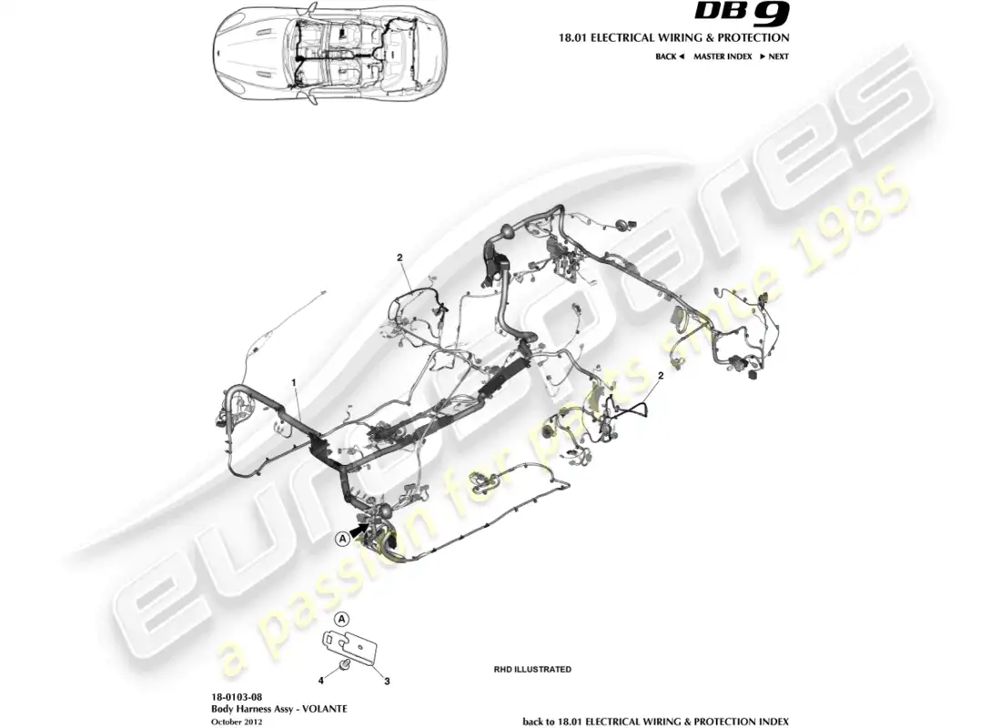 aston martin db9 (2016) body harness, volante parts diagram