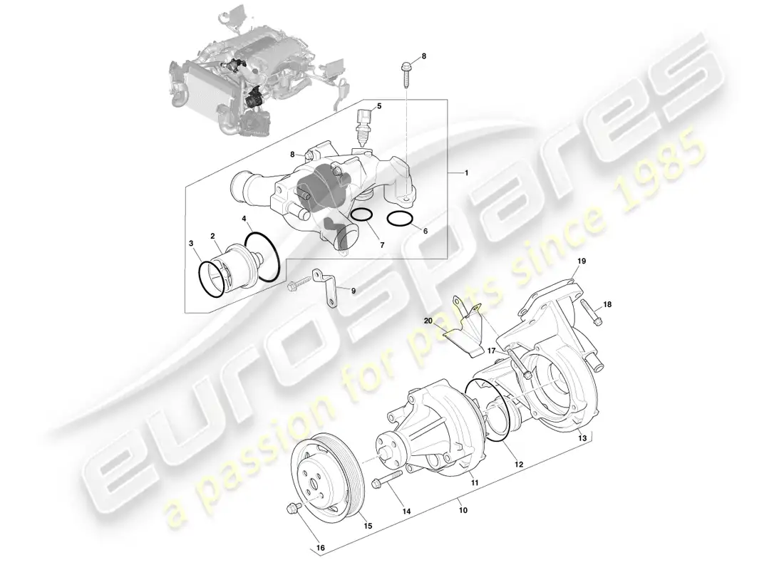 aston martin vanquish (2014) engine cooling parts diagram