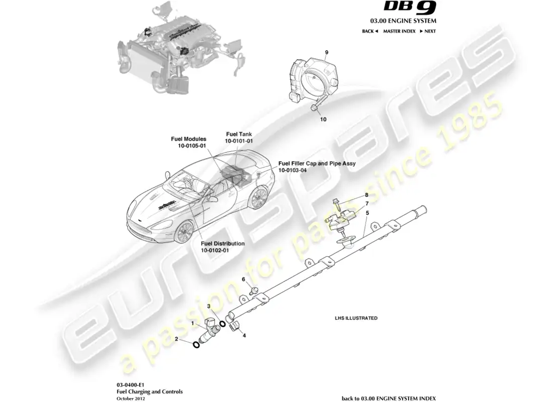 aston martin db9 (2013) fuel charging & controls parts diagram