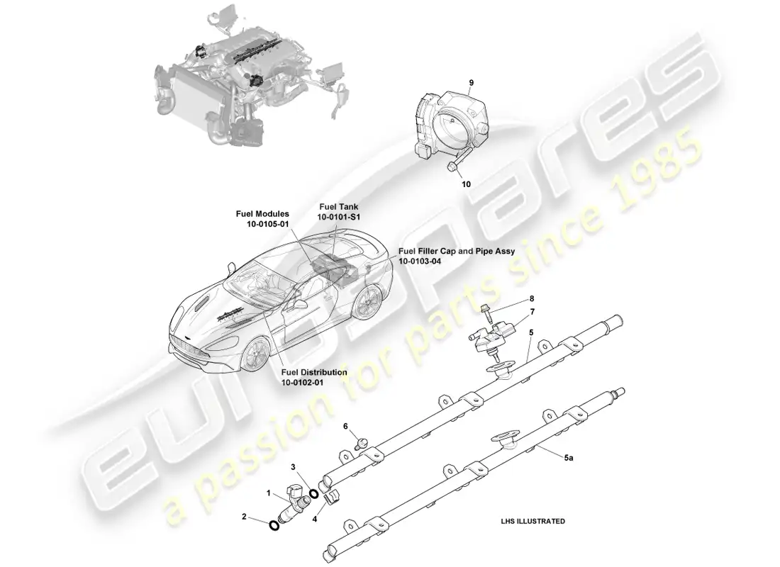 aston martin vanquish (2014) fuel charging & controls parts diagram