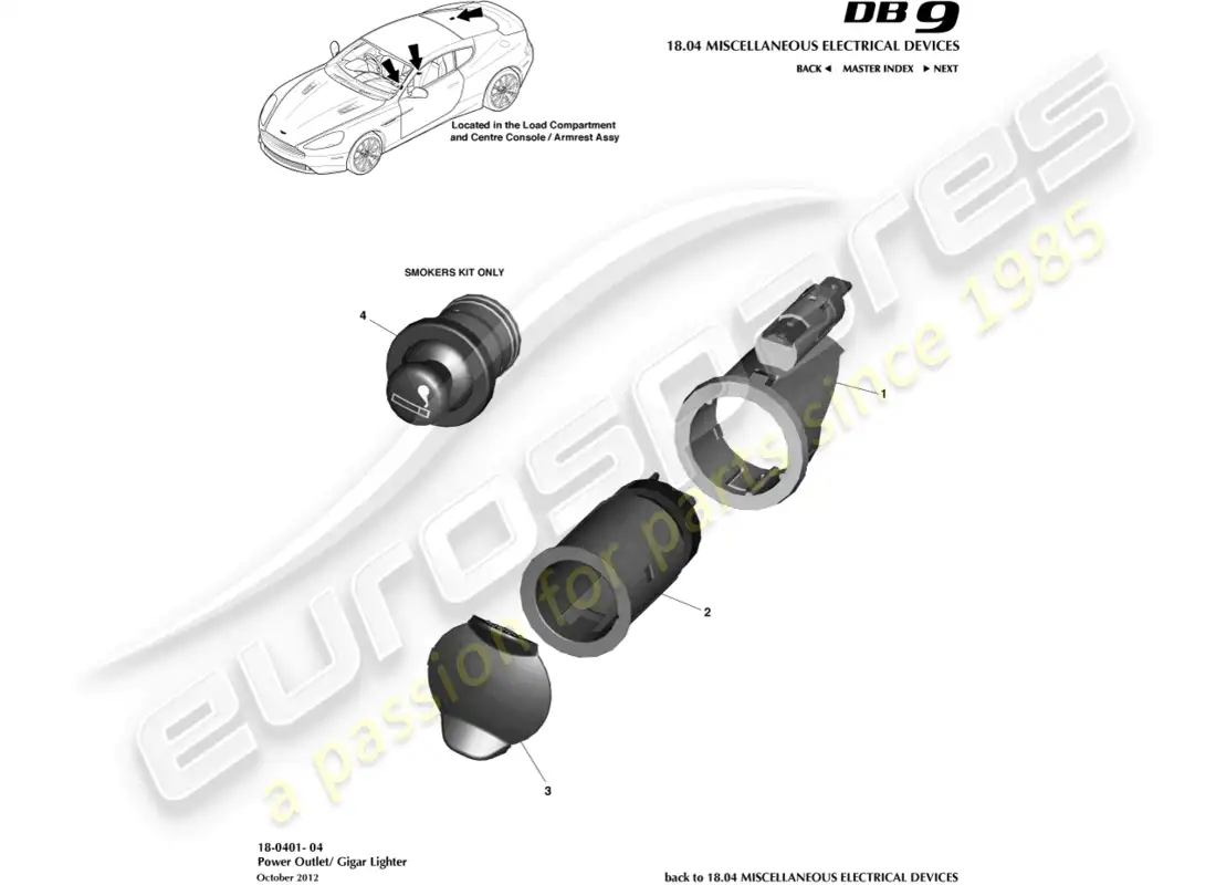 aston martin db9 (2015) power socket parts diagram