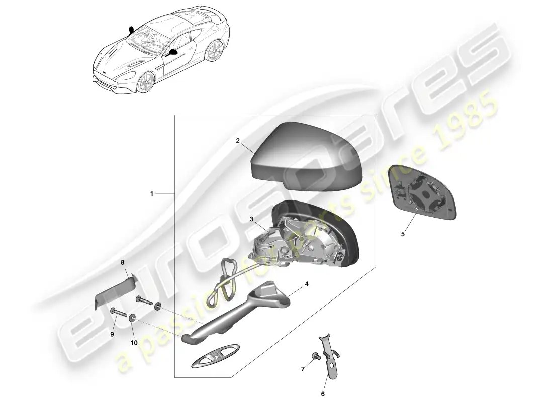 aston martin vanquish (2013) exterior rear view mirrors parts diagram