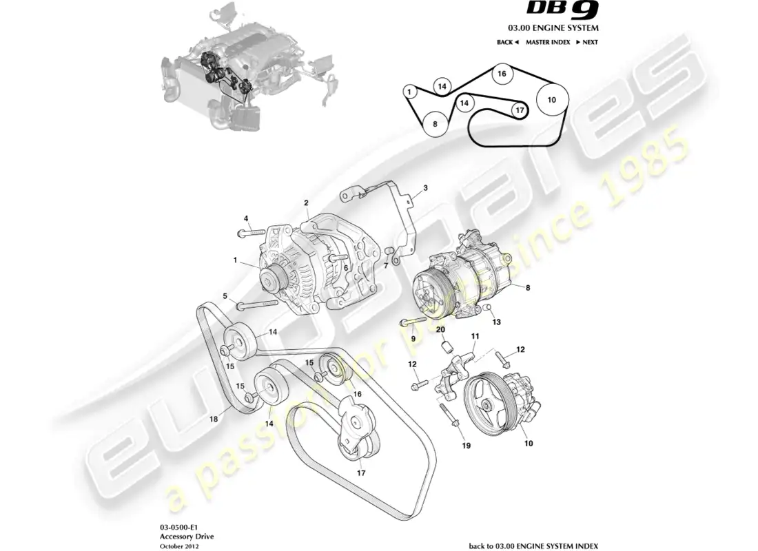 aston martin db9 (2017) accessory drive parts diagram