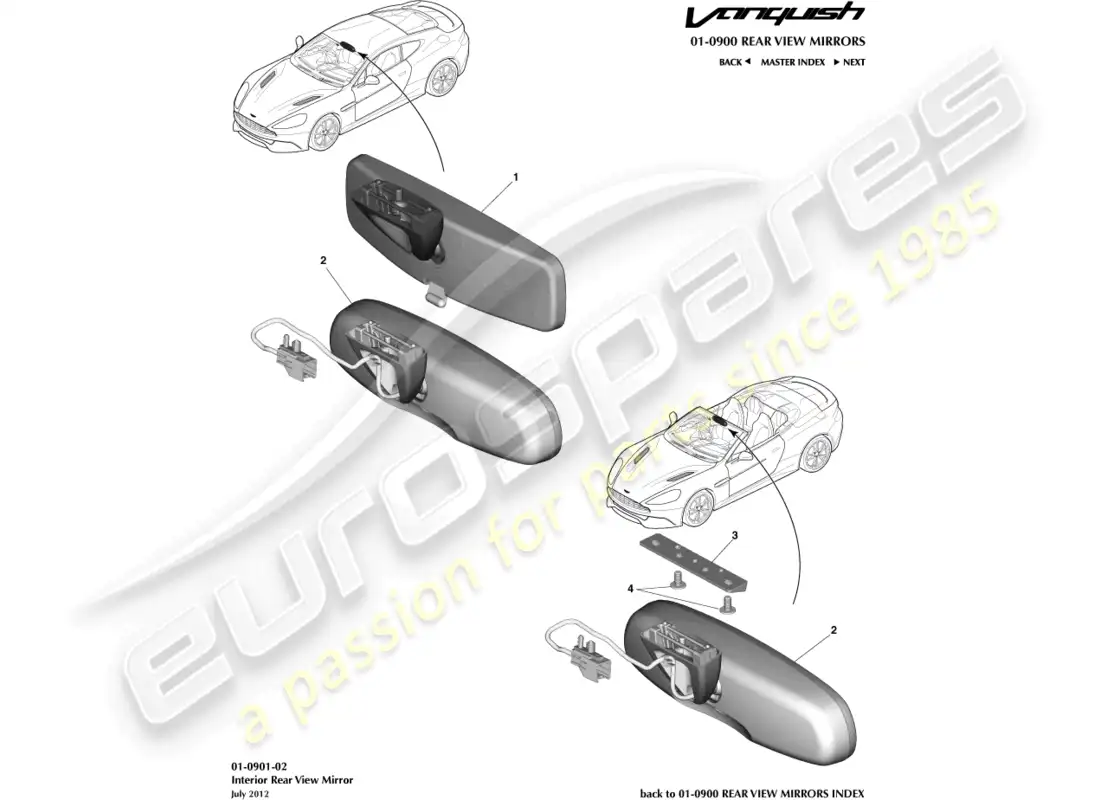 aston martin vanquish (2016) interior mirror parts diagram