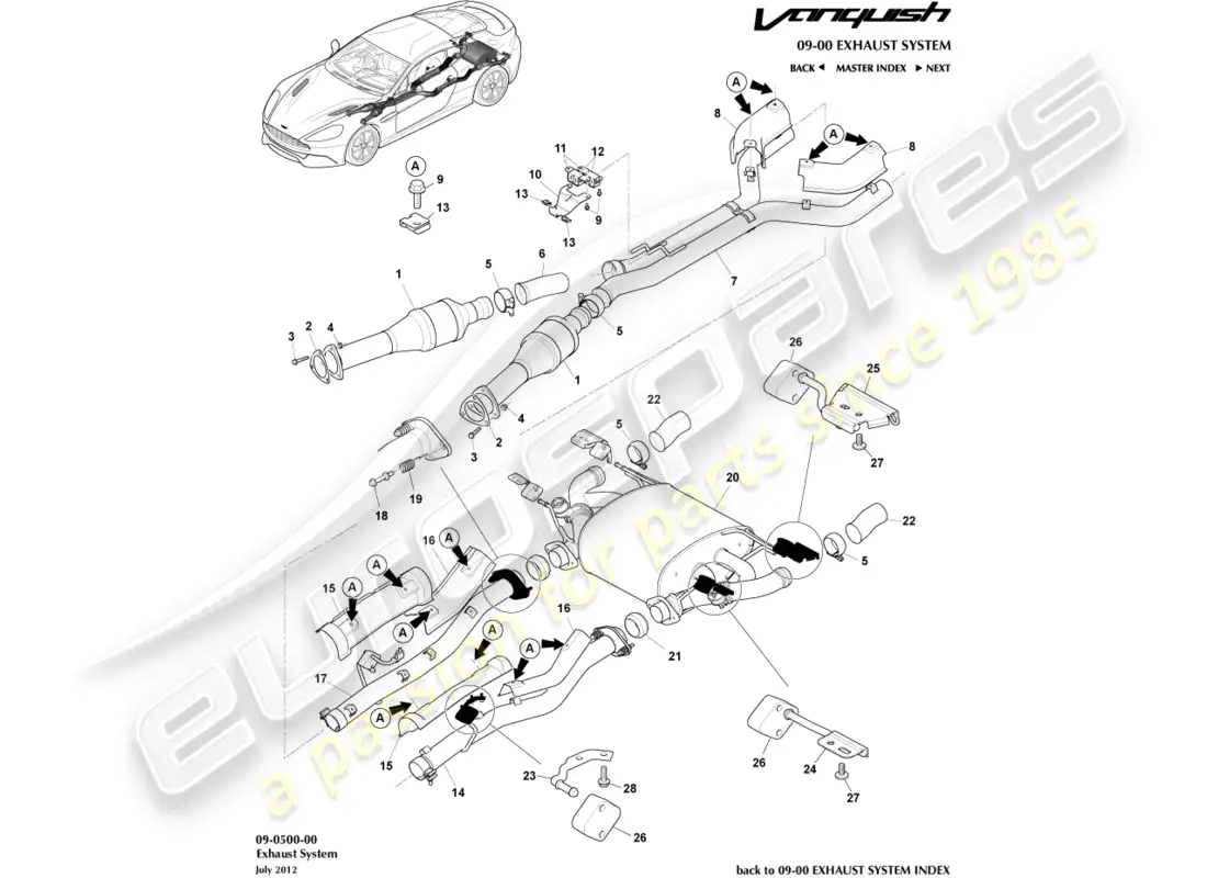 aston martin vanquish (2015) exhaust system parts diagram