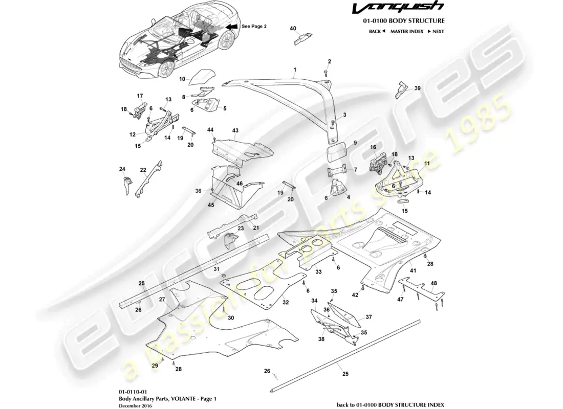aston martin vanquish (2017) ancillary parts, volante, page 1 parts diagram