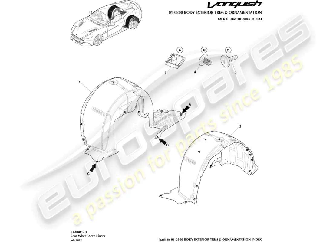 aston martin vanquish (2016) rear wheel arch liners parts diagram