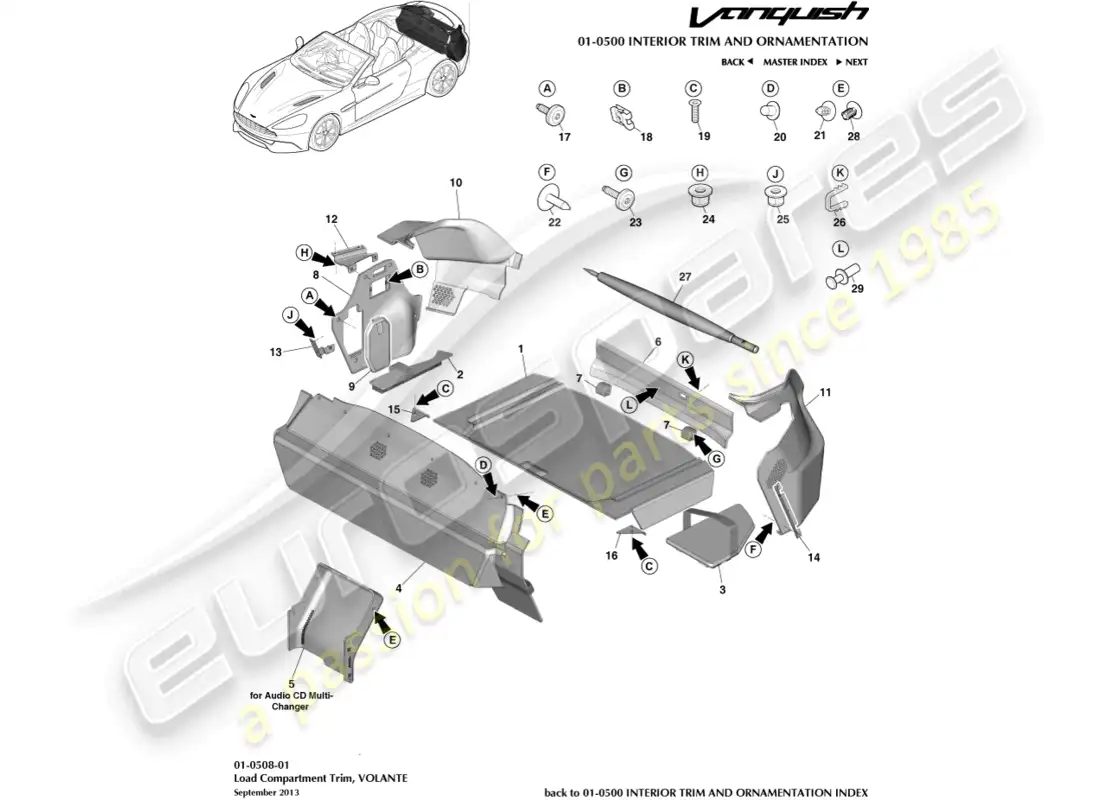 aston martin vanquish (2016) load compartment trim, volante parts diagram