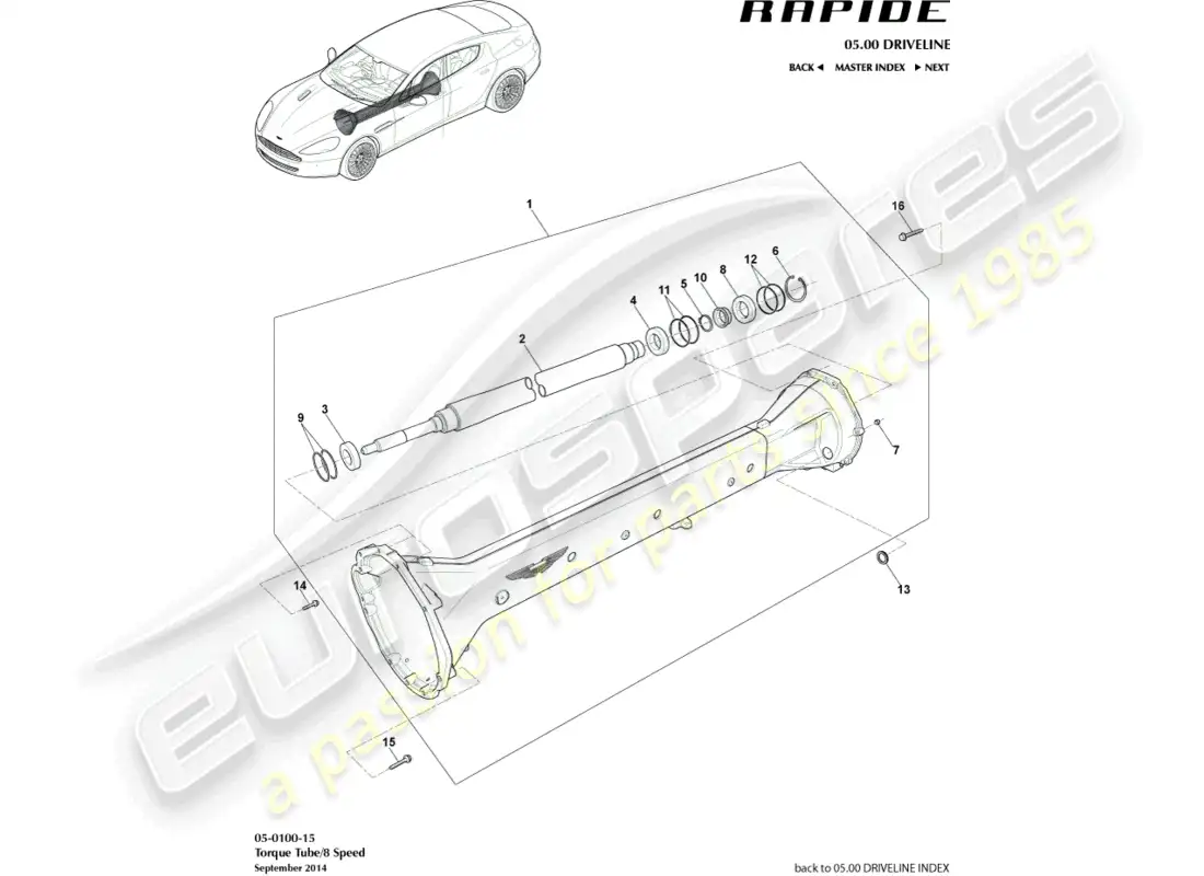 aston martin rapide (2017) troque tube assembly, 8 spd parts diagram