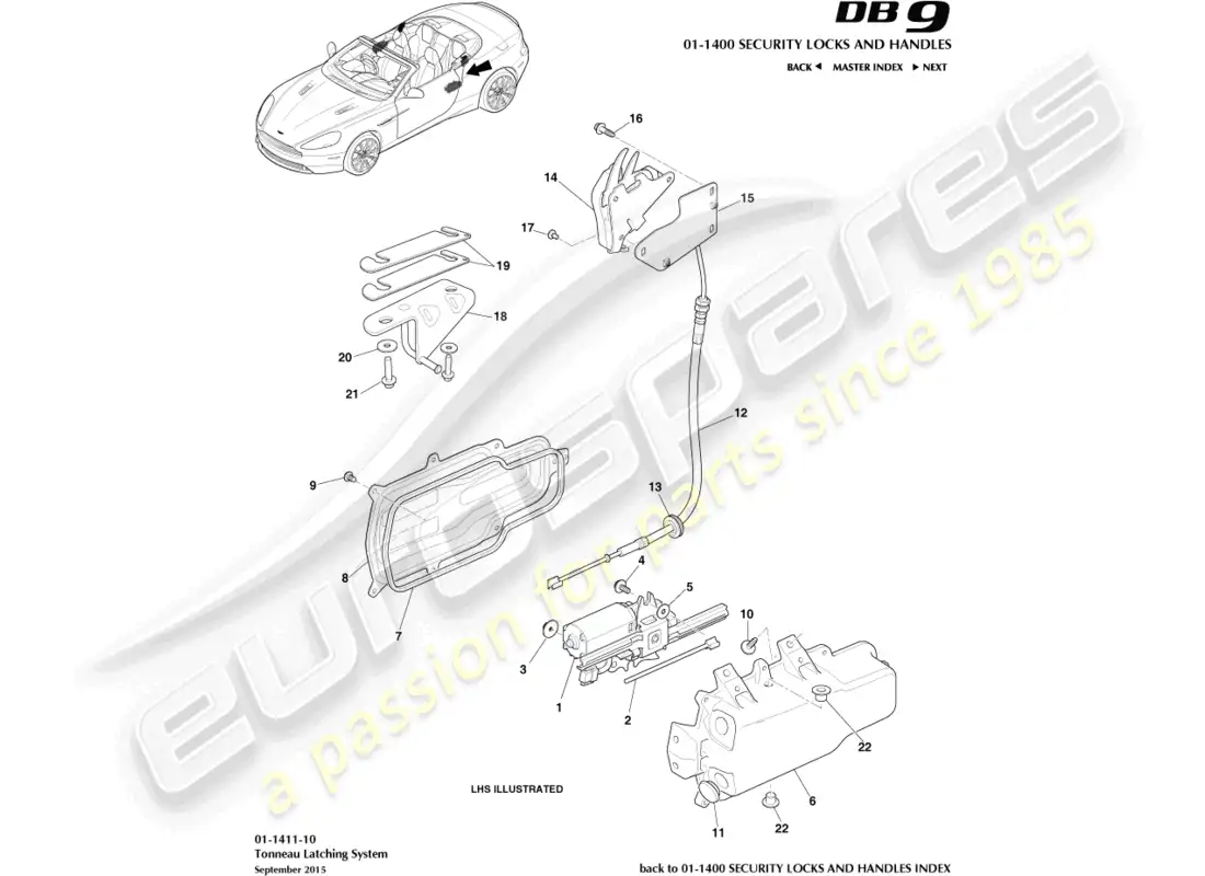 aston martin db9 (2013) tonneau latches parts diagram