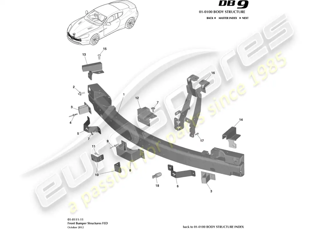 aston martin db9 (2015) front bumper structure, federal parts diagram