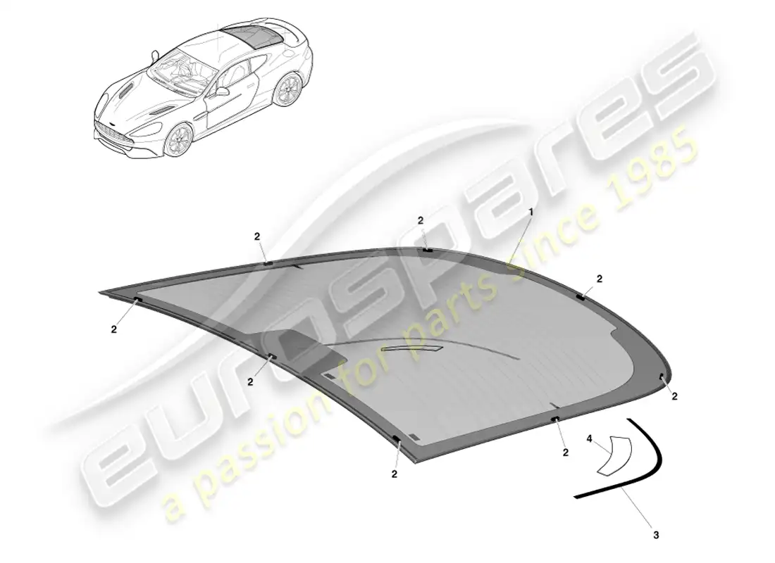 aston martin vanquish (2013) rear windscreen parts diagram