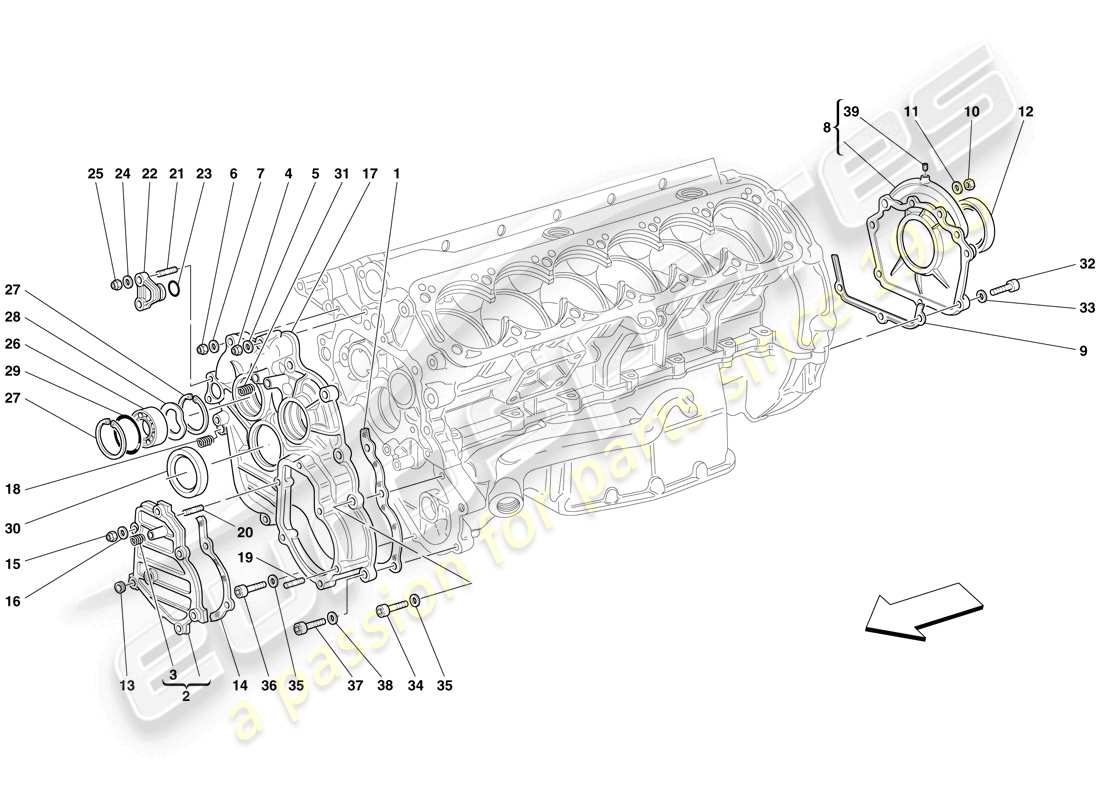 ferrari 612 scaglietti (rhd) crankcase - covers part diagram