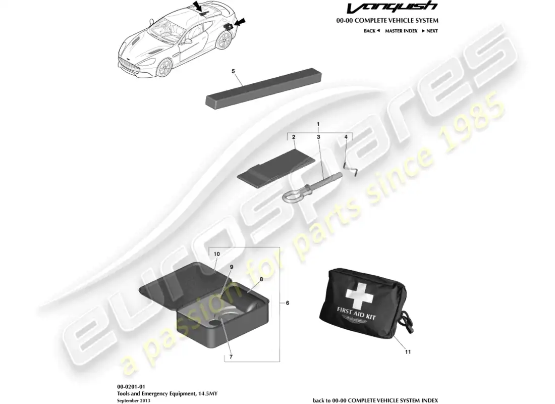 aston martin vanquish (2018) emergency equipment, 14.5my parts diagram
