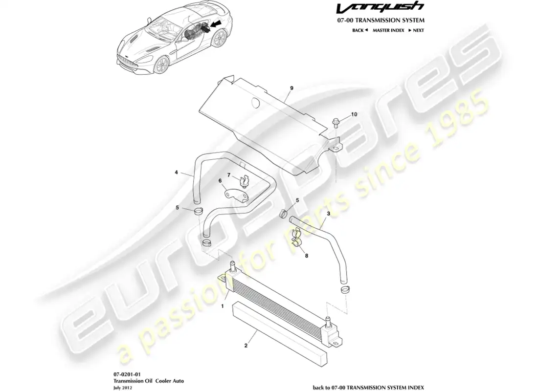 aston martin vanquish (2016) transmission oil cooler parts diagram
