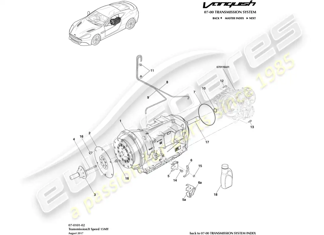 aston martin vanquish (2016) transmission, 8 spd parts diagram