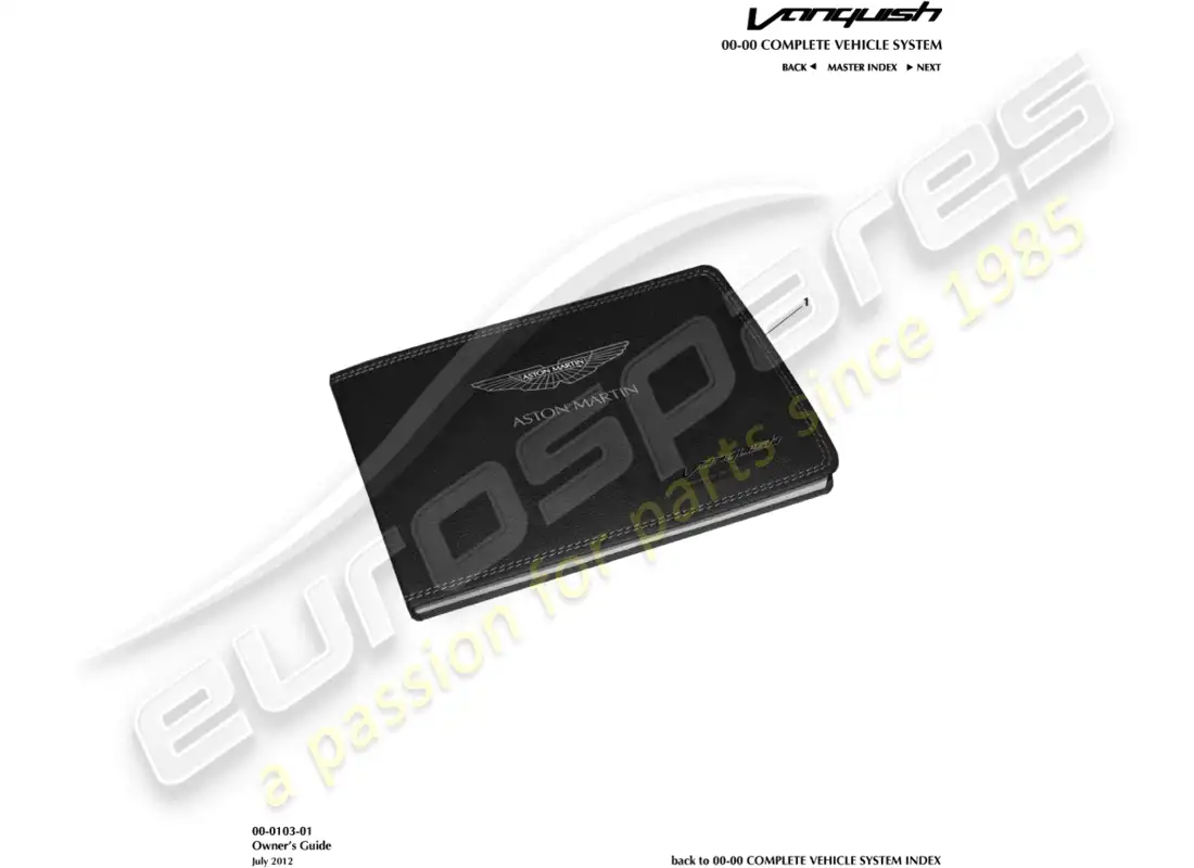 aston martin vanquish (2018) owners guide parts diagram