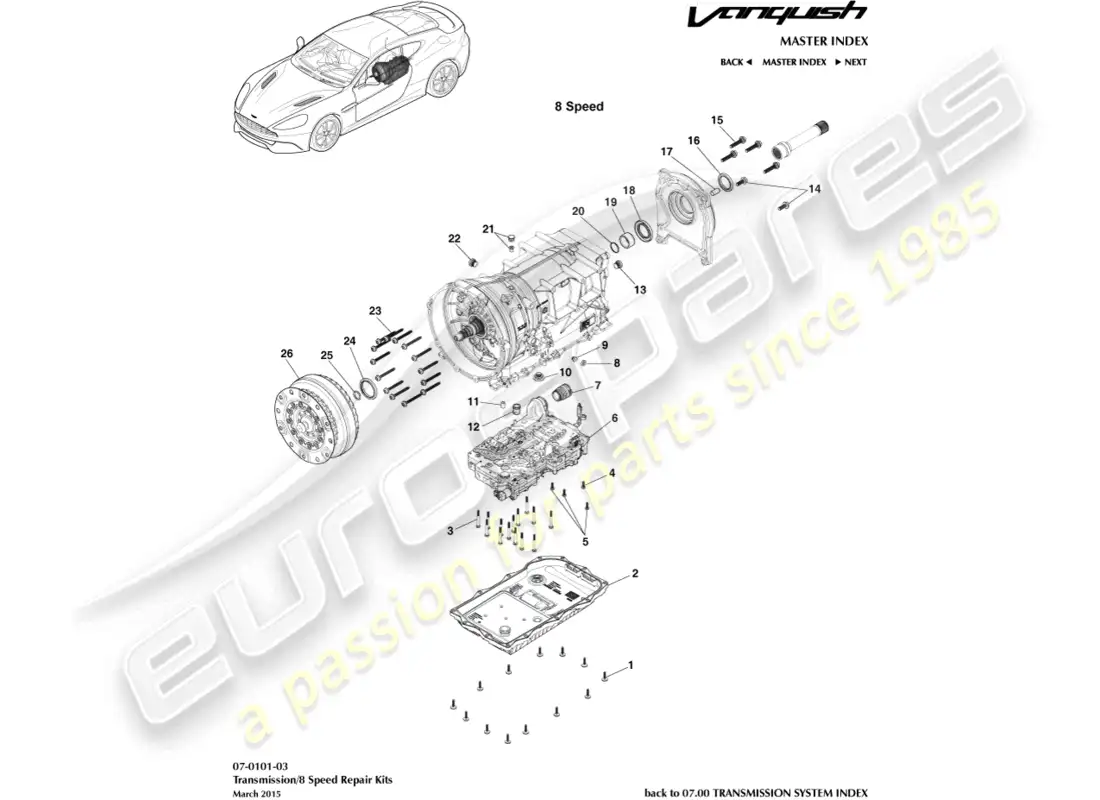 aston martin vanquish (2016) transmission kits, 8 spd parts diagram