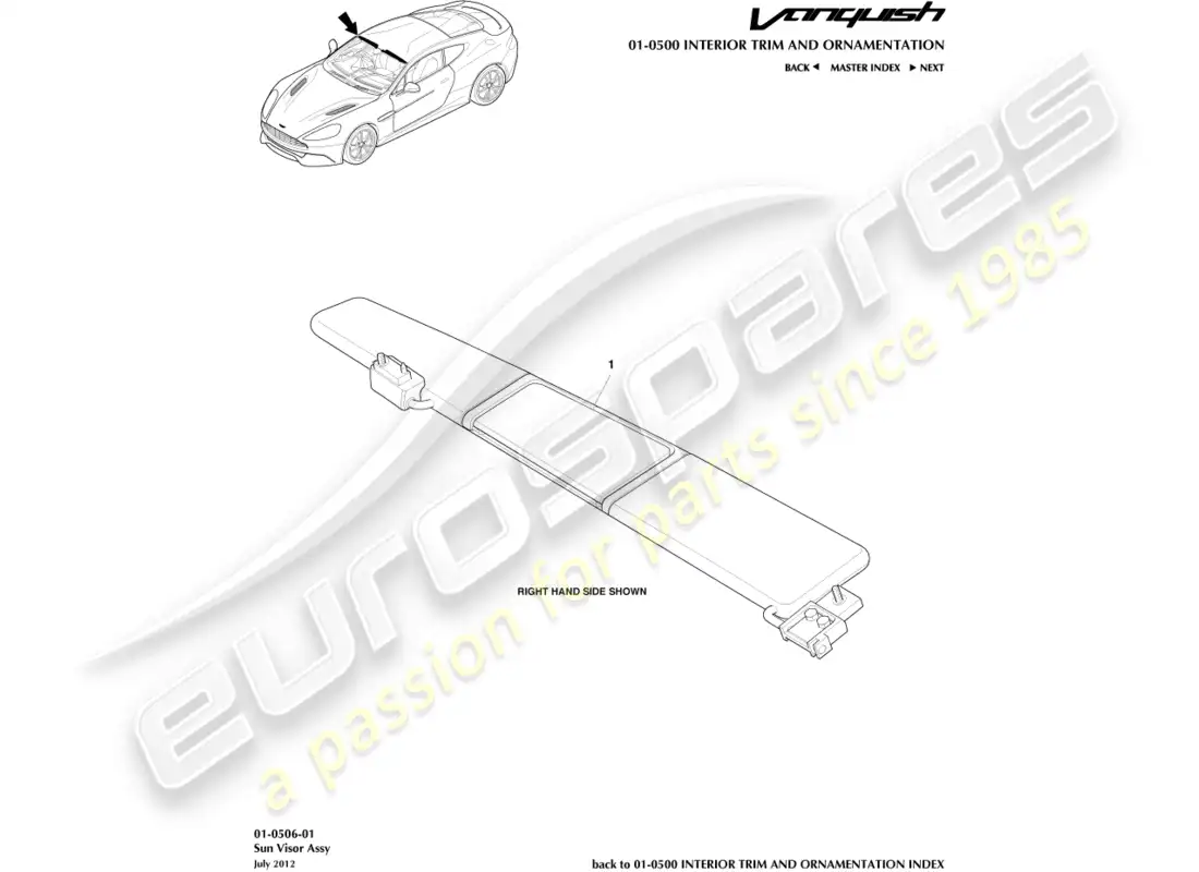 aston martin vanquish (2016) sunvisors parts diagram