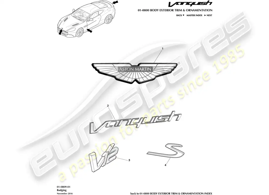 aston martin vanquish (2016) badging parts diagram