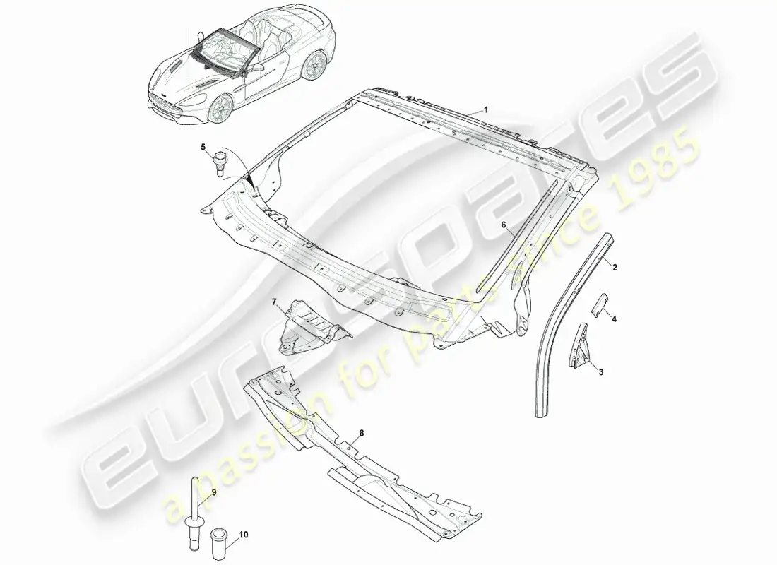 aston martin vanquish (2013) body dash & cowl, volante parts diagram