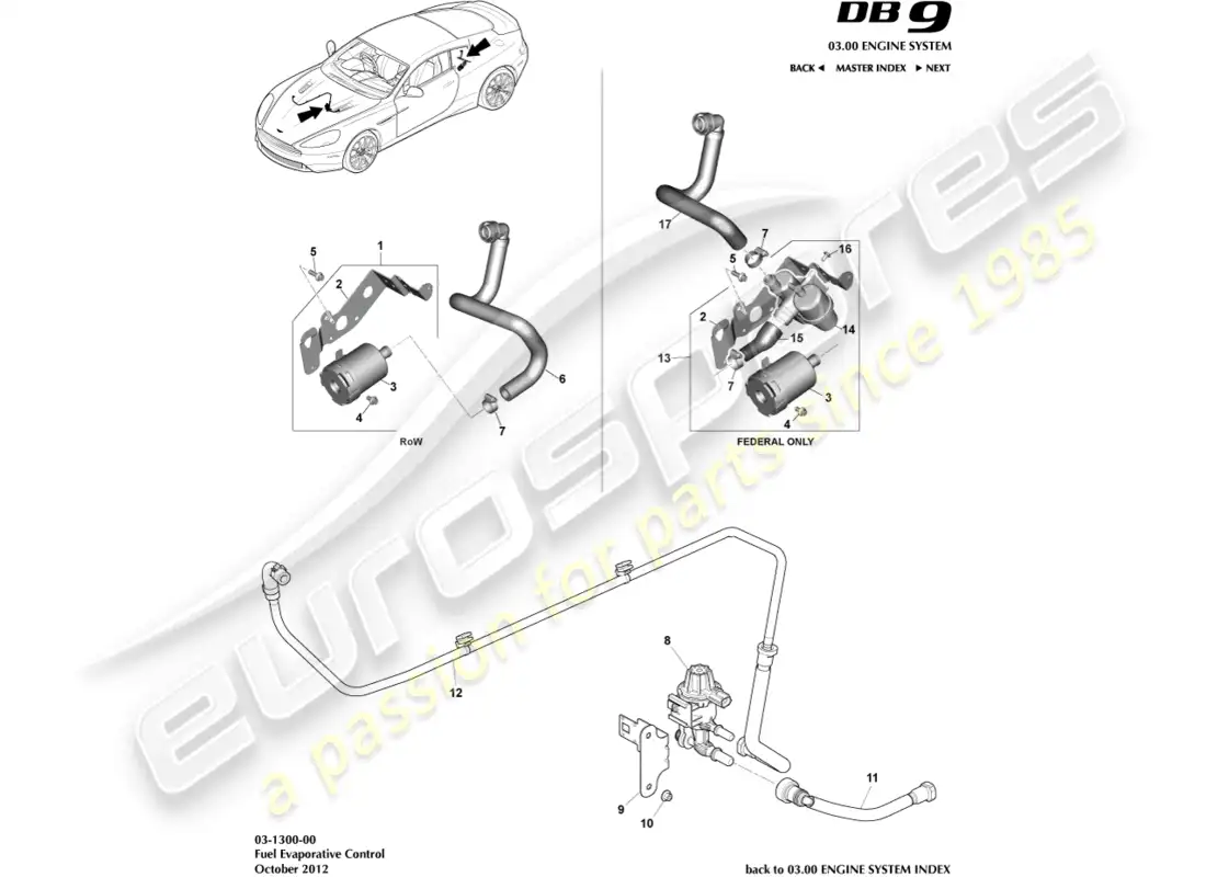 aston martin db9 (2014) evaporative emissions parts diagram